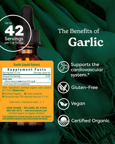 Miniatura 2 de Herb Pharm Extracto líquido de ajo orgánico certificado para apoyo cardiovascular y circulatorio - 1 onza
