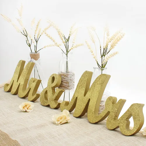 Letrero de madera con texto en inglés "Mr & Mrs", letras rústicas de matrimonio para mesa de boda, decoración de señorita señor para fotos, mesa de