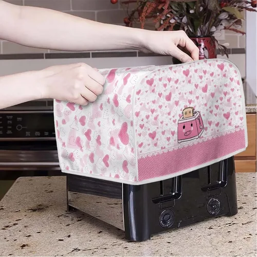 Miniatura 3 de UNICEU Tostadora de dibujos animados rosa – 4 rebanadas, acolchada, a prueba de polvo, cubierta para hacer pan, cubierta antipolvo para Tostadora