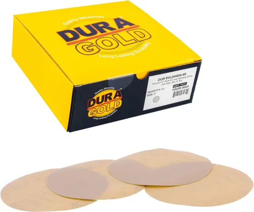 Miniatura 9 de Dura-Gold Discos de papel de lija dorados de grano 40 de 6 pulgadas, sin polvo, sin polvo, caja de 25, respaldo de gancho y bucle para lijadora DA