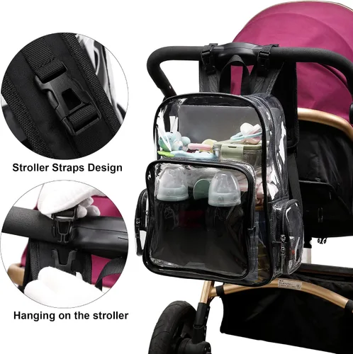 Miniatura 3 de Mochila transparente para pañales para bebés, niñas y niños, bolsas de pañales para mamá para mujeres (negro)
