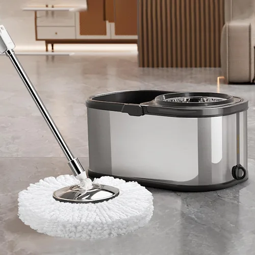 Trapeador giratorio y cubo con escurridor para el hogar, trapeador de 360° y cubo con agua limpia y sucia separada, mopa de polvo húmedo para Plata