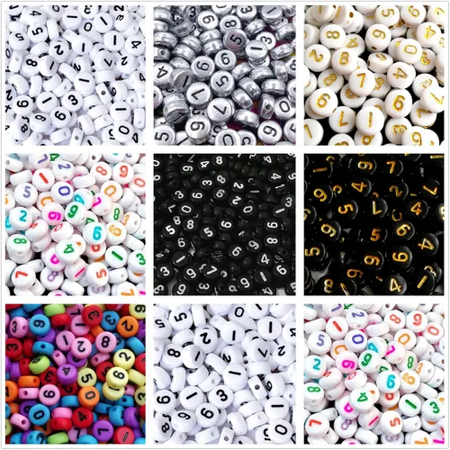 Miniatura 7 de Amaney - 600 cuentas acrílicas blancas de números 0-9, símbolo # corazón con caja de almacenamiento, 0.276 x 0.157 in En caja blanca