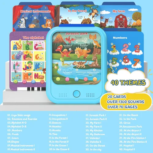 Miniatura 2 de Tableta de aprendizaje educativo para niños, juguete educativo para aprender alfabetos, colores, números, alimentos, parque jurásico, animales