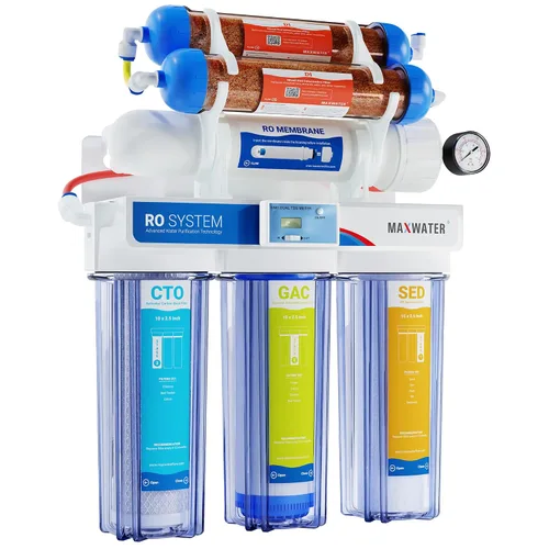 Miniatura 7 de Max Water Sistema de filtro de agua de ósmosis inversa portátil de 3 etapas, sistema de filtración de agua RO de 50 GPD para acuario, plantas