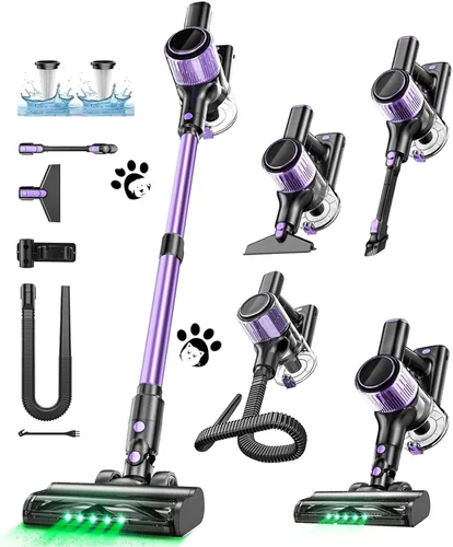 Miniatura 10 de Aspiradora inalámbrica, aspiradora de palo 10 en 1 con potente succión, manguera, luz LED verde, cepillo antienredos, aspiradora recargable ligera