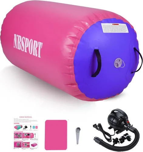 Miniatura 10 de Air Barrel - Barril de Aire Rodillo de Gimnasia para Entrenador de Flic Flac Hacia Atrás, Colchoneta de Aire con Bomba para Entrenamiento de Rosa +