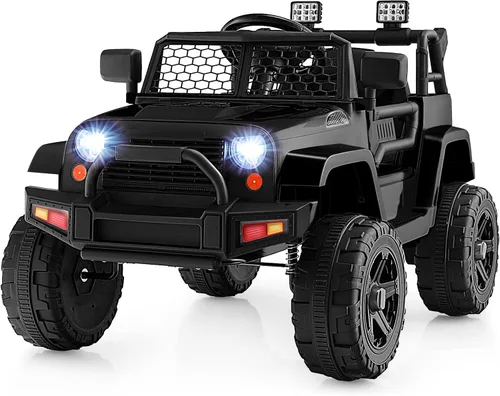 HONEY JOY - Camión de paseo de 12 V con control remoto, suspensión de resorte, faros, música, parabrisas de malla, autos eléctricos para niños,