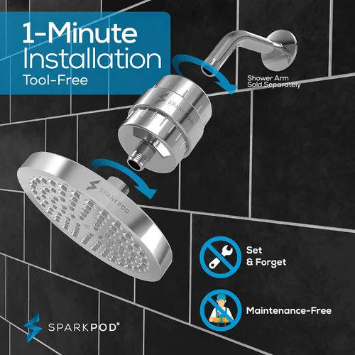 Miniatura 50 de SparkPod Juego de cabezal de ducha filtrado de lujo de 23 etapas, reduce el cloro y los metales pesados, filtro de regadera de alta presión