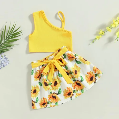 Miniatura 65 de TheFound Trajes de verano para niñas pequeñas, sin mangas, de punto acanalado, halter, pantalones cortos, ropa para recién nacidos, conjunto de 3