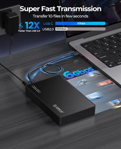 Miniatura 2 de ORICO Caja para disco duro externo de 3.5 pulgadas, SATA III a USB 3.1 tipo C para HDD, instalación sin herramientas, compatible con UASP