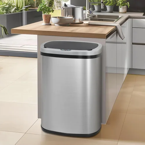 Miniatura 9 de Dkeli Cubo de basura automático de 13 galones con sensor de movimiento sin tacto, basurero de cocina de acero inoxidable con tapa, basurero de alta