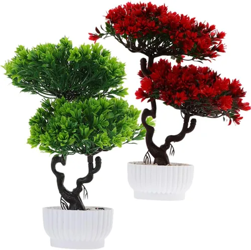 Vaguelly Árbol de pino artificial, 2 unidades, simulación de 12 pulgadas, planta en maceta de escritorio, árbol falso, adornos de bonsái falsos,