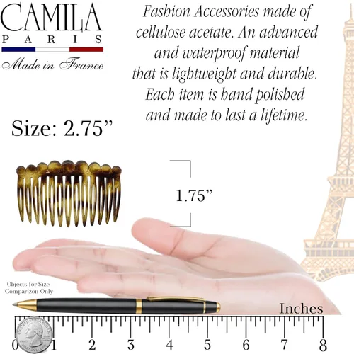Miniatura 2 de Camila Paris CP2871/2 Peine lateral francés pequeño redondeado, Tokio French Twist Peines decorativos, pinzas de pelo de sujeción fuerte para Tokyo