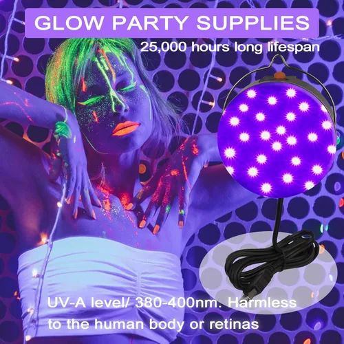 Miniatura 3 de CICINY Luz LED negra, luces negras UV colgantes USB de 10 W con gancho, lámpara de luz negra para fiesta brillante, decoraciones de Halloween que