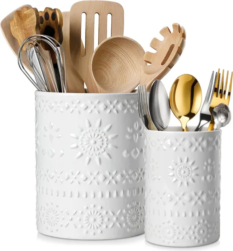 Miniatura 12 de LOVECASA Soporte para utensilios, de cerámica de 7.2 pulgadas + 5.4 pulgadas para encimera, utensilios de cocina grandes para encimera de cocina