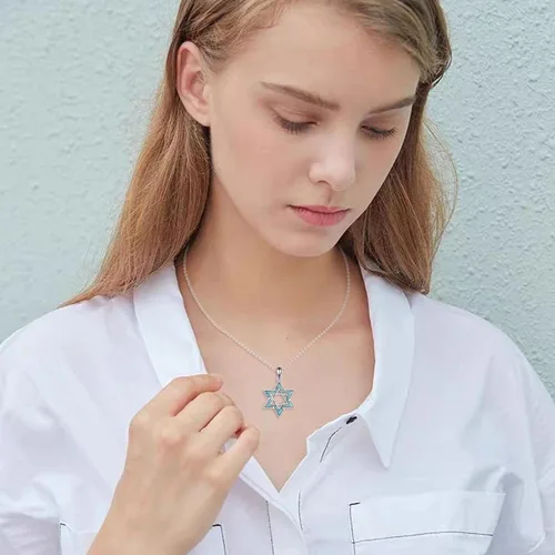 Miniatura 3 de CRMAD Collar de plata de ley con cruz de David, símbolo de paz, urnas, árbol de la vida, concha de abulón, joyería judía para mujeres y hombres