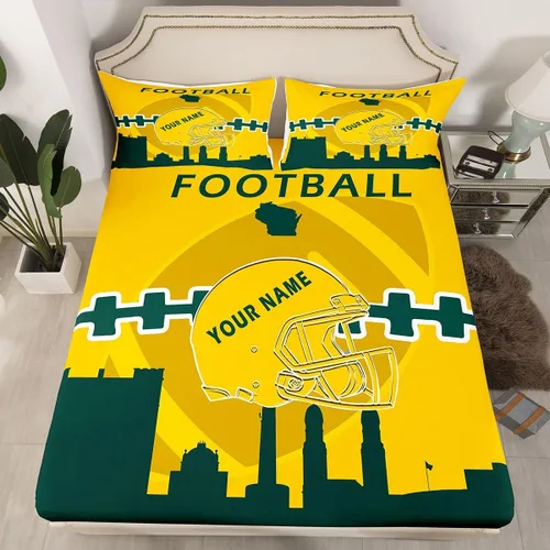Miniatura 21 de Erosebridal Juego de sábanas bajeras personalizadas de fútbol americano para niños y niñas, juego de cama de jugadores de fútbol, juego de ropa