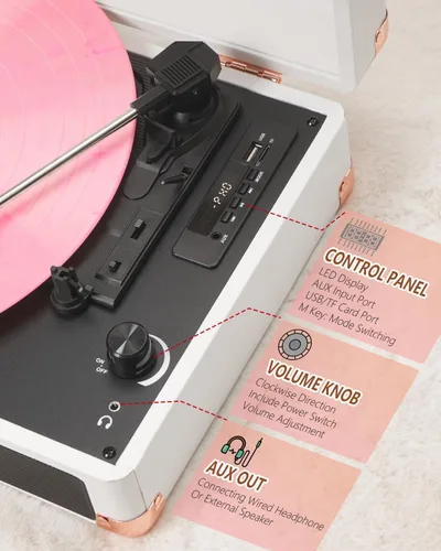 Miniatura 7 de TANALNIN - Tocadiscos de vinilo, tocadiscos portátil de maleta con Bluetooth de 3 velocidades con altavoces integrados, grabación USB, salida RCA