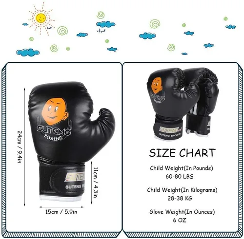 Miniatura 5 de Guantes de boxeo para niños, guantes de entrenamiento de piel sintética, guantes de entrenamiento de dibujos animados para niños Muay Thai