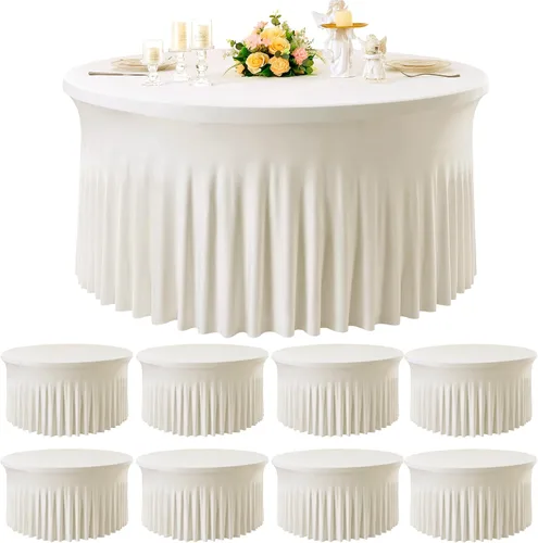 Miniatura 14 de Paquete de 6 manteles redondos de elastano azul bebé para mesa de 60 pulgadas, manteles elásticos de 120 pulgadas ajustables de 5 pies, manteles