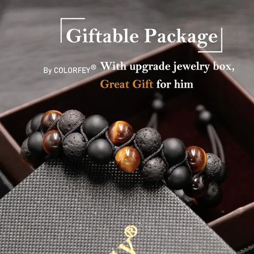 Miniatura 5 de Pulsera de triple protección para hombres y mujeres, auténtico ojo de tigre, ónix negro y roca de lava de 0.315 in, hecha a mano, pulsera de cuentas
