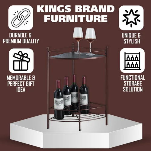 Miniatura 5 de Kings Brand Furniture - Mesa auxiliar de esquina con estante de almacenamiento, estante de almacenamiento de vino para 7 botellas, bronce