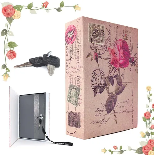 Miniatura 8 de Caja fuerte para libros de 9.5 x 6.3 x 2.3 pulgadas y 1.4 libras con cerradura de llave, caja fuerte oculta, mariposa de metal
