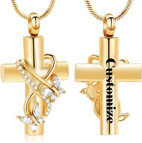 Miniatura 29 de Imrsanl Collar de urna de cruz de mariposa para cenizas, hombres y mujeres, joyería de cremación, colgante de cenizas para cenizas conmemorativas