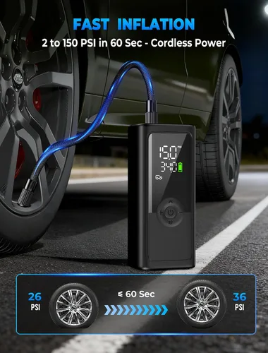 Miniatura 2 de Inflador de neumáticos, compresor de aire portátil, inflador de neumáticos inalámbrico de 150 PSI, apagado automático y luz LED, bomba de bicicleta