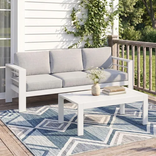 Miniatura 34 de Solaste Aluminum Patio Sofa with Coffee Table,3 PCS Patio Furniture Set with Cushions, All-Weather Outdoor Sofa for Balcony, Deck, Backyard, Porch