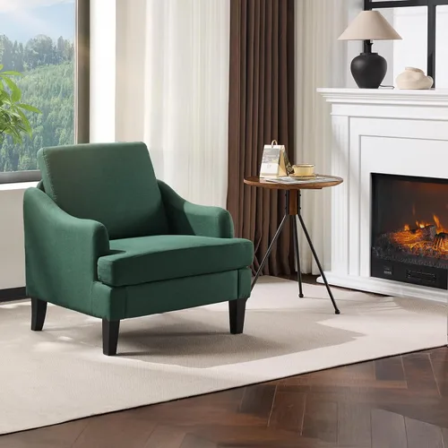 Miniatura 10 de VINGLI Juego de 2 sillas decorativas de tela de lino, sillón tapizado moderno verde, cómodo sofá, sala de estar, dormitorio, muebles para apartamento