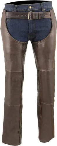 Miniatura 6 de Milwaukee Leather ML1191RT - Perneras de piel para hombre, estilo retro, color marrón, con 4 bolsillos, forro térmico premium para motocicleta