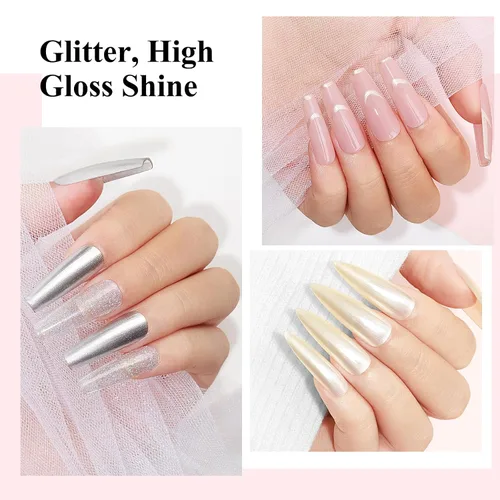Miniatura 5 de Juego de esmaltes de uñas regulares de secado rápido, 6 colores plateados con purpurina metálica y esmalte de uñas de gelatina rosa y rojo nude