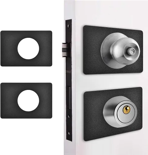 Placa de Refuerzo de Manija/Cerrojo de Puerta Negro Mate, Cobertura de Reparación y Relleno para Fijación de Manija de Puerta, Kit de Refuerzo para