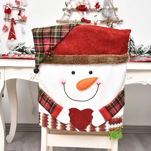 Miniatura 5 de DULRLLY Juego de 4 fundas para sillas de Navidad, diseño de muñeco de nieve, Papá Noel, alce, diseño de dibujos animados, para sillas de cocina, 4