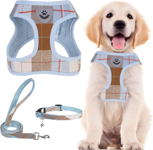 Miniatura 45 de PUPTECK - Arnés, collar y correa ajustables, sin tirones, para perros pequeños y medianos, cachorros y gatos, pechera reflectante acolchada de malla