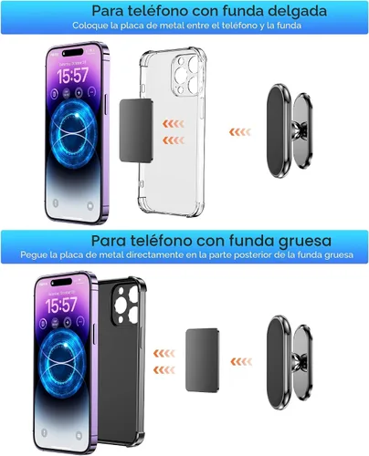 Miniatura 6 de 【Paquete de 2】 Soporte magnético para teléfono para automóvil, [Imán súper fuerte] [con 4 placas de metal] Soporte de teléfono celular