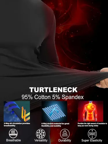 Miniatura 6 de URBAN BUCK Camisa de cuello alto para hombre, de manga larga, acanalada, informal, ajustada, de algodón, cuello de tortuga, suéter sin botones