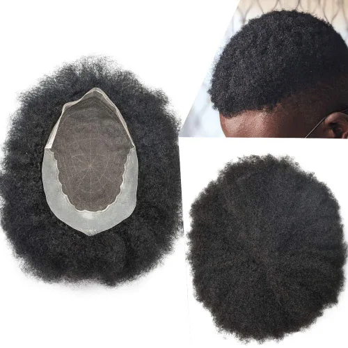 Miniatura 7 de LYRICAL HAIR Afro Kinky Curly Toupee – Cabello humano brasileño para hombre Toupee HD encaje frontal – Afro Americano Hombres Afro Ondulado Sistema