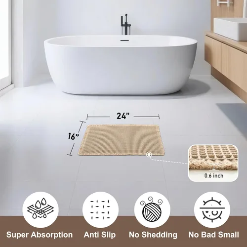 Miniatura 2 de JIUZHEN Tapete de Baño Mejorado con Diseño de Gofre Súper Absorbente Tapetes de Baño Antideslizantes Alfombras de Baño Lavables a Máquina de Secado