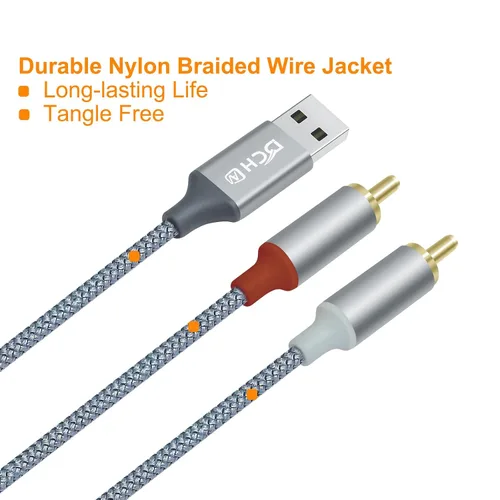 Miniatura 5 de DCHAV Cable adaptador de audio USB a RCA de 4 pies tipo A a 2 RCA macho 2RCA y divisor en Y, cable trenzado de nailon, interfaz rojo y blanco