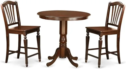 Miniatura 13 de East West Furniture JACH3-BLK-C - Juego de mesa de comedor de 3 piezas de altura de mostrador contiene una mesa redonda de madera con pedestal y 2