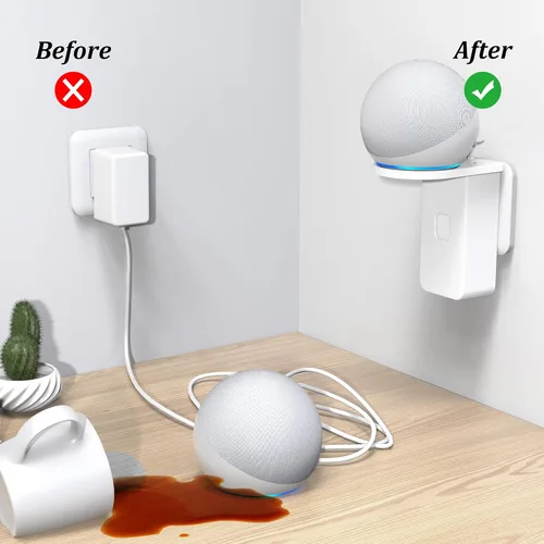 Miniatura 3 de PlusAcc Soporte de pared para Dot 5ª generación y Dot 4ª generación y Google Nest Mini, soporte de salida que ahorra espacio, accesorios para colgar