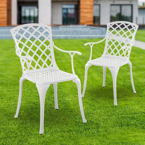 Miniatura 11 de Juego de 2 sillas de patio de aluminio fundido, sillas de comedor al aire libre con respaldo alto, sillas de patio de metal, sillas de bistró