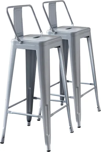 Miniatura 22 de AC Pacific Juego de 2 taburetes de metal de 24 pulgadas, estilo rústico campestre con respaldo bajo, construcción ligera y resistente, fácil NEGRO
