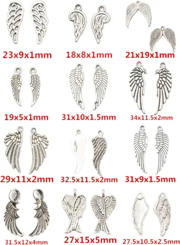 Miniatura 2 de Zhiheng Surtido de 60 dijes de alas de ángel, colgantes de aleación para copas de vino, pulseras, collares, aretes, joyería, fabricación