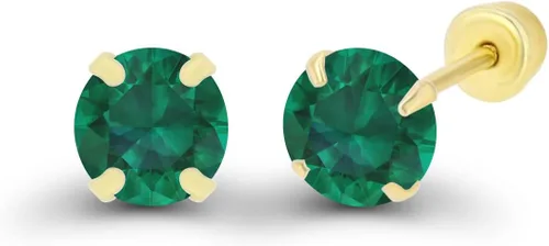 Miniatura 2 de Aretes de tuerca de oro macizo de 14 quilates, hipoalergénicos, de 0.118 in, con piedra natal redonda