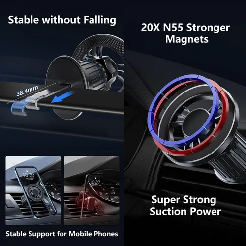 Miniatura 3 de Soporte de coche MagSafe [parabrisas + ventilación + tablero] Soporte magnético 2 en 1 para automóvil, magnetismo ultra fuerte rotación de 360°, se