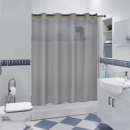 Miniatura 6 de Cortina de ducha con broches de presión, 70 pulgadas de ancho x 54 pulgadas de alto, cortina de baño de tela de poliéster impermeable con imán